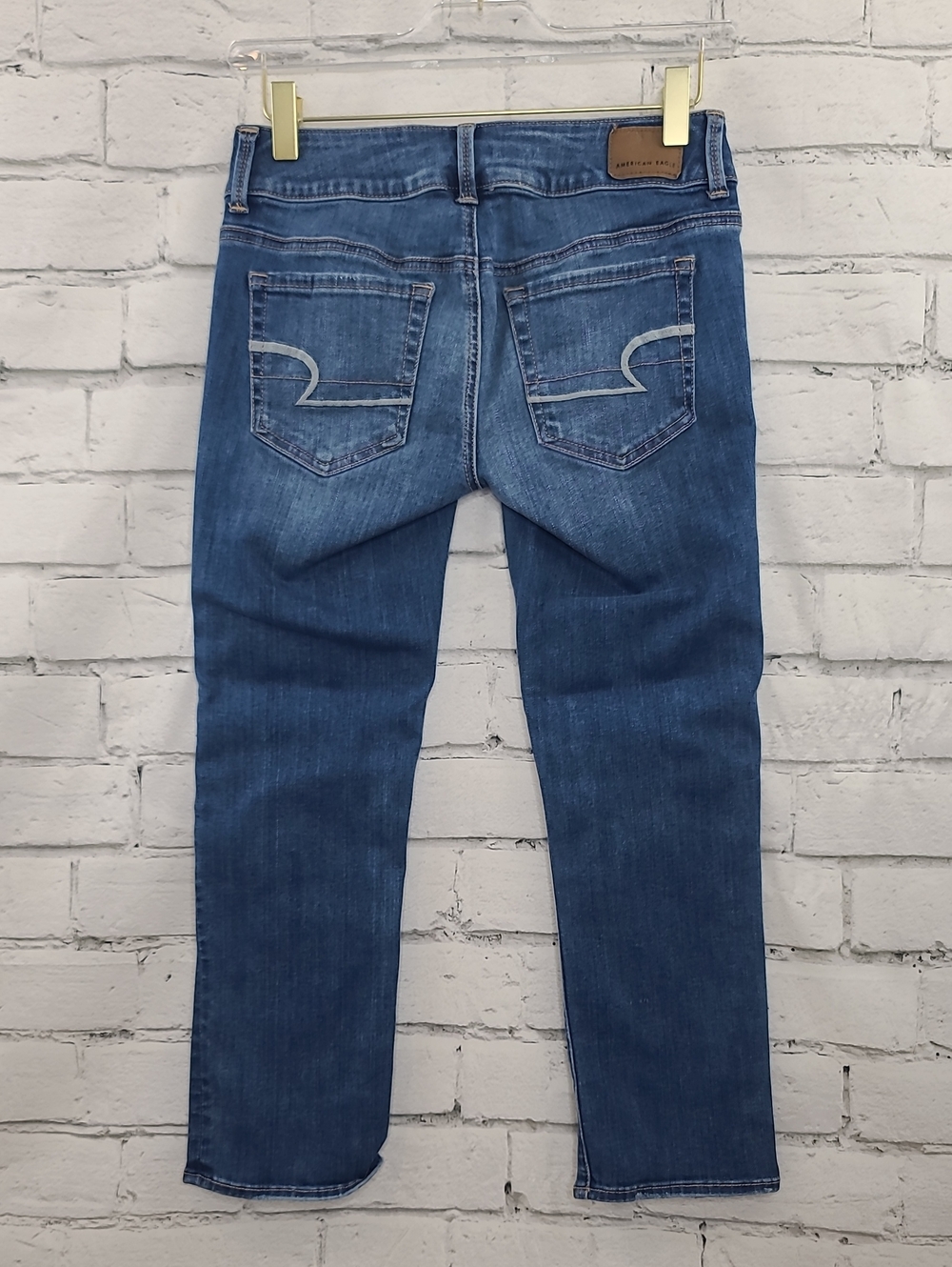 AE Next Level Artist Stretch Cotton Denim Low Rise Straight Crop Leg Jean Blue - Picture 9 of 17